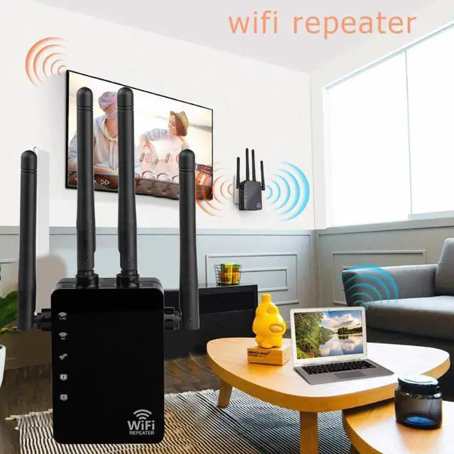 Alt view image 3 of 5 - WiFi 2.4G/5G Repeater Router Dual Band 1200Mbps Signal Amplifier Booster 4 Antennas WiFi Range Extender Access Point