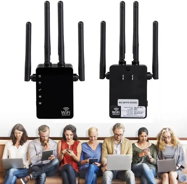 Alt view image 2 of 5 - WiFi 2.4G/5G Repeater Router Dual Band 1200Mbps Signal Amplifier Booster 4 Antennas WiFi Range Extender Access Point