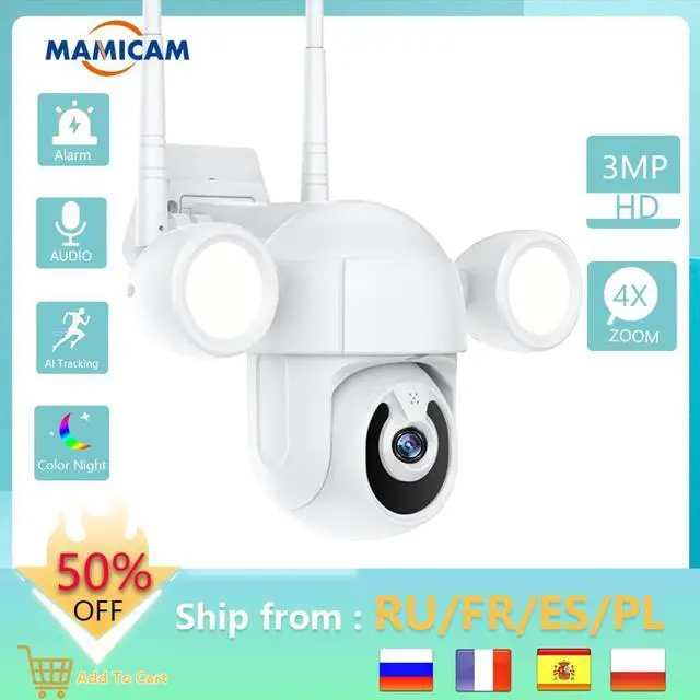 Alt view image 5 of 5 - Protection Video Surveillance Camera WIFI 2K 3MP Night Vision PTZ 4.0X Digital Zoom Courtyard Floodlight Lamp