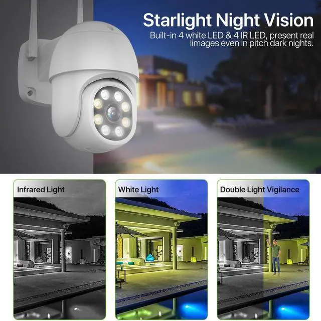 Alt view image 3 of 5 - 8MP HD IP Camera Outdoor 4K H.265 Wireless Wifi PTZ Camera AI Tracking 5MP Security CCTV Camera P2P Video Surveillance iCsee APP