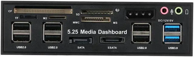 Alt view image 2 of 7 - 5.25" USB 3.0 e SATA All in 1 PC Media Dashboard Multi function Front Panel Card Reader I/O Ports