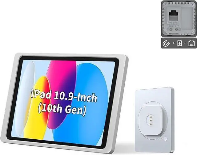 Main image of emonita Magnetic Wall Mount with Charging Case A8 for iPad (10th Generation) 10.9-Inch. PoE and DC up to 18W Quick Charge, Strong Magnets, 360 Rotation