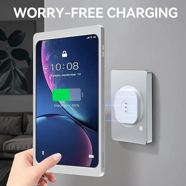 Alt view image 5 of 5 - emonita Magnetic Wall Mount with Charging Case A8 for iPad (10th Generation) 10.9-Inch. PoE and DC up to 18W Quick Charge, Strong Magnets, 360 Rotation