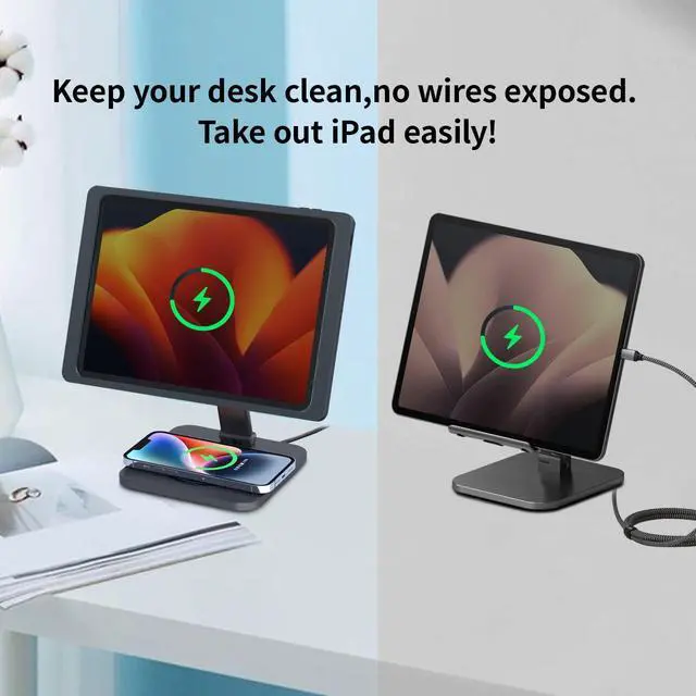 Alt view image 3 of 5 - EMONITA Foldable Magnetic Stand with Charging Case A9 for iPad Air, iPad Pro 11-Inch. Strong Magnets, 360 Rotation, 90 Tilt, 45W Fast Charger Adapter USB C Cable Included