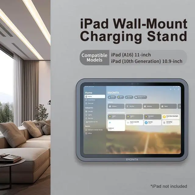 Alt view image 2 of 6 - EMONITA iPad Wall Mount Frame for iPad (A16/ 10th gen) 11-Inch Full Tablet Charging Dock Station Wireless Chargers Stand