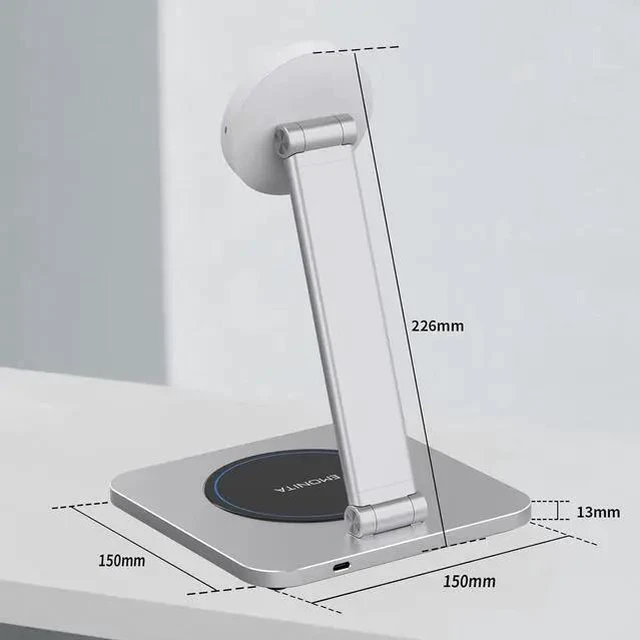 Alt view image 2 of 6 - EMONITA Foldable Magnetic iPad Desktop Stand Base (Stand Only, Case Not Included) - Fast Charging, 360° Rotation & 90° Tilt (Silver)