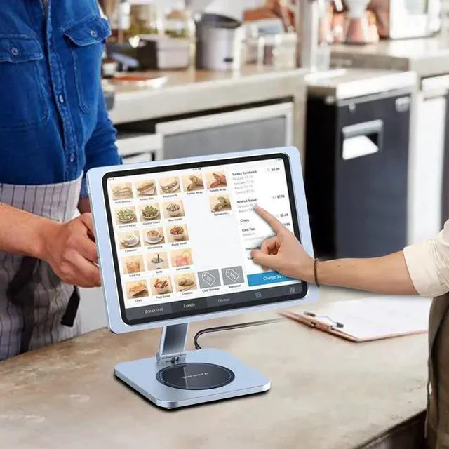 Alt view image 5 of 6 - EMONITA Foldable Magnetic iPad Desktop Stand Base (Stand Only, Case Not Included) - Fast Charging, 360° Rotation & 90° Tilt (Silver)
