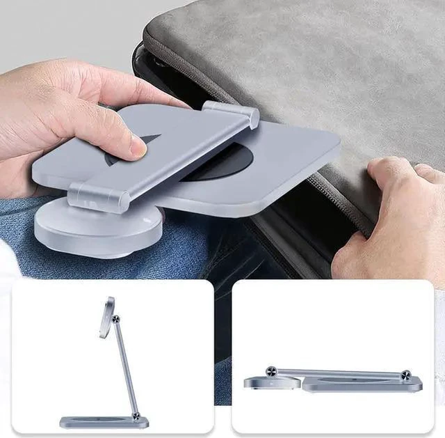 Alt view image 6 of 6 - EMONITA Foldable Magnetic iPad Desktop Stand Base (Stand Only, Case Not Included) - Fast Charging, 360° Rotation & 90° Tilt (Silver)