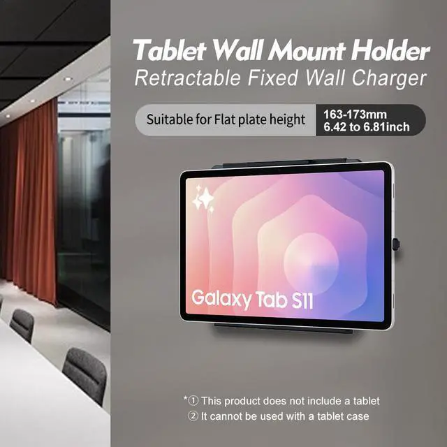 Alt view image 3 of 7 - EMONITA ClipDock Anti-Theft Wall Mount Holder w/ Hidden AC Power Module for Samsung, Redmi, Lenovo Android Tablets (Height 163-173mm/6.42"-6.80", Max Depth 7.5mm)