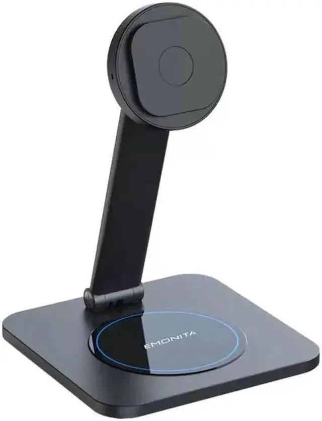 Alt view image 2 of 5 - EMONITA Foldable Magnetic iPad Desktop Stand (Stand & Magnetic Ring Only, Case Not Included) - 360° Rotation, Non-Charging (Black)