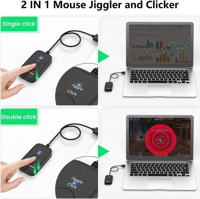 Alt view image 5 of 5 - Mouse Jiggler Clicker Mouse Mover Mice 2 in 1 USB Port For Computer With ON/Off Clicker 2 in 1 Quickly to Use