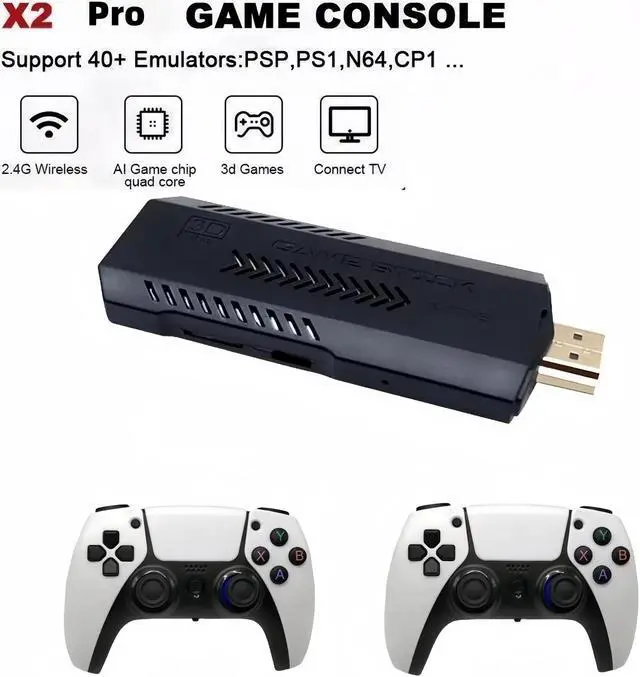 Alt view image 2 of 7 - CZQEPMB X2 Retro Game Stick,Plug and Play Video Game Stick with 40,000 Games,128G Retro Arcade Game Emulator Handheld Game Console 4K with Dual 2.4G Controllers