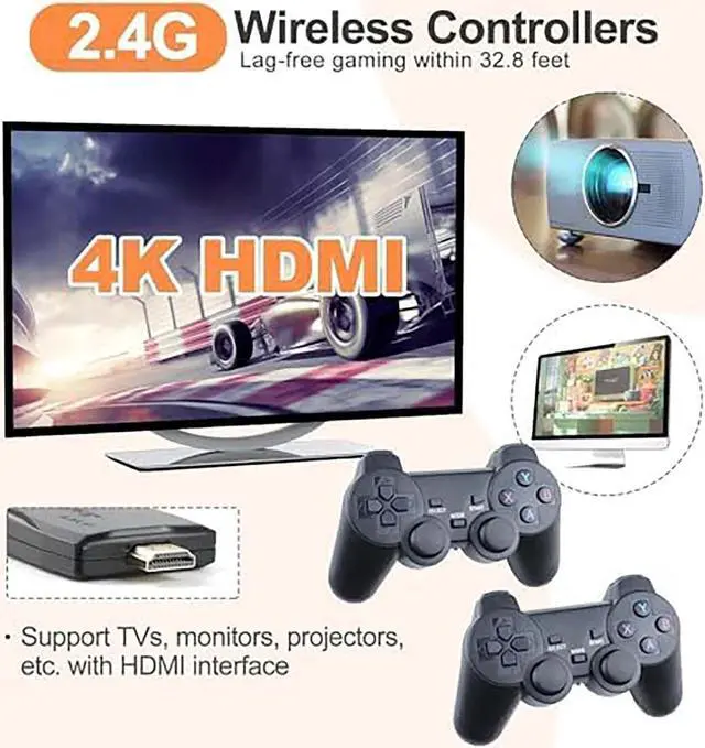 Alt view image 3 of 7 - CZQEPMB Wireless Retro Game Console, Retro Game Stick with Built-in 9 Emulators, 20000+ Games, 4k Hdmi Output, and 2.4GHz Wireless Controller, Plug and Retro Play Video Games for Tv (64 G)