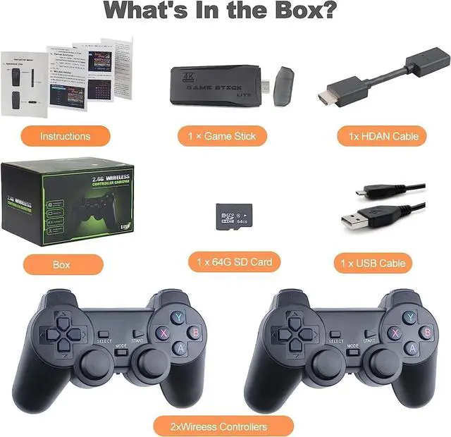 Alt view image 4 of 7 - CZQEPMB Wireless Retro Game Console, Retro Game Stick with Built-in 9 Emulators, 20000+ Games, 4k Hdmi Output, and 2.4GHz Wireless Controller, Plug and Retro Play Video Games for Tv (64 G)