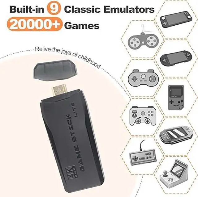 Alt view image 6 of 7 - CZQEPMB Wireless Retro Game Console, Retro Game Stick with Built-in 9 Emulators, 20000+ Games, 4k Hdmi Output, and 2.4GHz Wireless Controller, Plug and Retro Play Video Games for Tv (64 G)