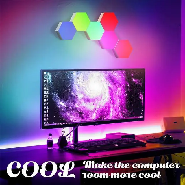 Alt view image 4 of 7 - CZQEPMB RGB Gaming Room Light, Touch sensitive modular wall lights Honeycomb wall lamps RGB LED ambient lights music sync(6PCS)
