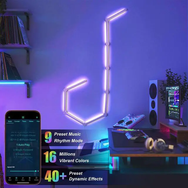 Alt view image 2 of 7 - CZQEPMB RGB Gaming Room Light, 9 Pcs RGBW Modular Music Sync Wall Lights, Works with Alexa and Google, Smart Modern Music Sync Decor Ambient Lamp for Gaming Party Living Room Bedroom