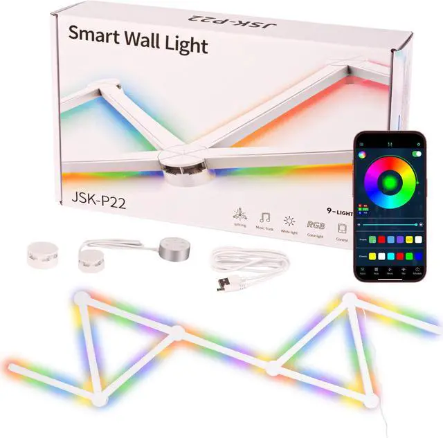 Alt view image 5 of 7 - CZQEPMB RGB Gaming Room Light, 9 Pcs RGBW Modular Music Sync Wall Lights, Works with Alexa and Google, Smart Modern Music Sync Decor Ambient Lamp for Gaming Party Living Room Bedroom
