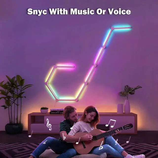 Alt view image 7 of 7 - CZQEPMB RGB Gaming Room Light, 9 Pcs RGBW Modular Music Sync Wall Lights, Works with Alexa and Google, Smart Modern Music Sync Decor Ambient Lamp for Gaming Party Living Room Bedroom