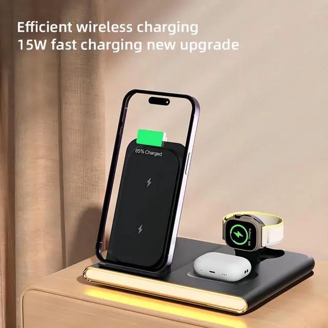 Alt view image 3 of 7 - CZQEPMB 4 in 1 Fast Charing Wireless Charger Station for IPhone/iWatch/Samsung All Phones and Watches Earbuds Series White