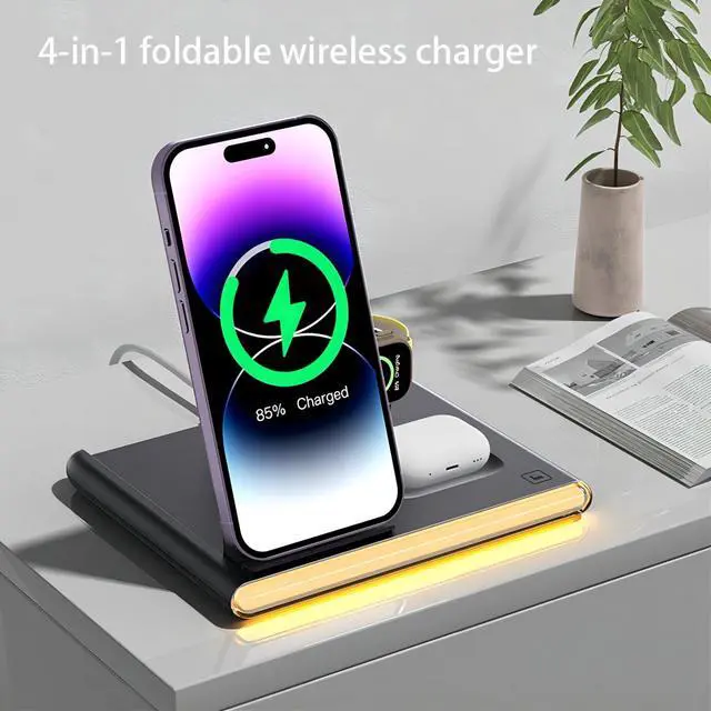 Alt view image 4 of 7 - CZQEPMB 4 in 1 Fast Charing Wireless Charger Station for IPhone/iWatch/Samsung All Phones and Watches Earbuds Series White