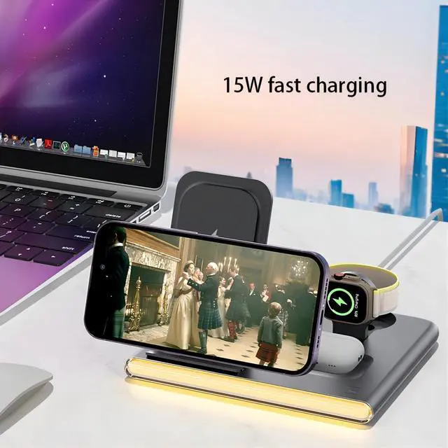 Alt view image 5 of 7 - CZQEPMB 4 in 1 Fast Charing Wireless Charger Station for IPhone/iWatch/Samsung All Phones and Watches Earbuds Series White