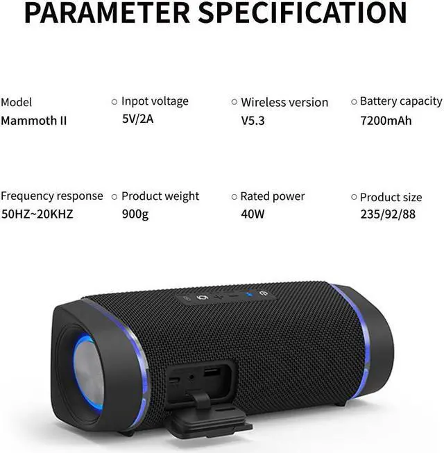 Alt view image 4 of 7 - CZQEPMB Portable wireless speaker MM II,with 40W output sound,,AUX,TF,TWS,USBconnection,Power bank output