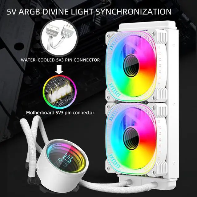Alt view image 5 of 7 - CZQEPMB ARGB Liquid CPU Cooler,Water Cooler with Temperature Display, 240mm Digital CPU Mute Cooler ARGB & PWM Chassis Fan,LGA115X/1200/1700/1366/2011/2066,AM5/AM4/AM3/AM2/FM2/FM1/939,Gaming