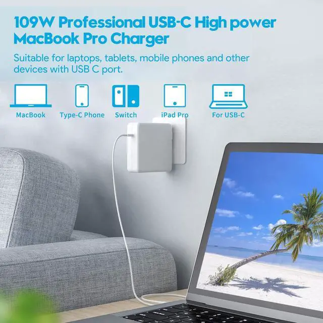 Alt view image 3 of 7 - 109W Mac Book Pro Charger - Fast USB C Power Adapter Compatible for MacBook Pro 16 15 13in, MacBook Air 13in, 2021 2020 2019 2018, Fit for USB C & Type C Devices, Include 6.6ft USB C to USB C Cable