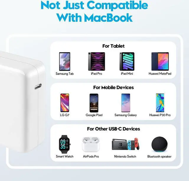 Alt view image 4 of 7 - 109W Mac Book Pro Charger - Fast USB C Power Adapter Compatible for MacBook Pro 16 15 13in, MacBook Air 13in, 2021 2020 2019 2018, Fit for USB C & Type C Devices, Include 6.6ft USB C to USB C Cable