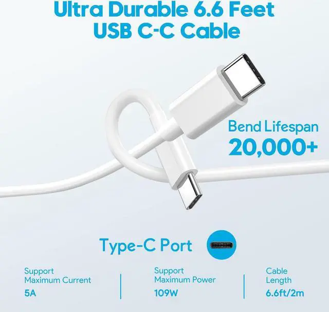 Alt view image 6 of 7 - 109W Mac Book Pro Charger - Fast USB C Power Adapter Compatible for MacBook Pro 16 15 13in, MacBook Air 13in, 2021 2020 2019 2018, Fit for USB C & Type C Devices, Include 6.6ft USB C to USB C Cable