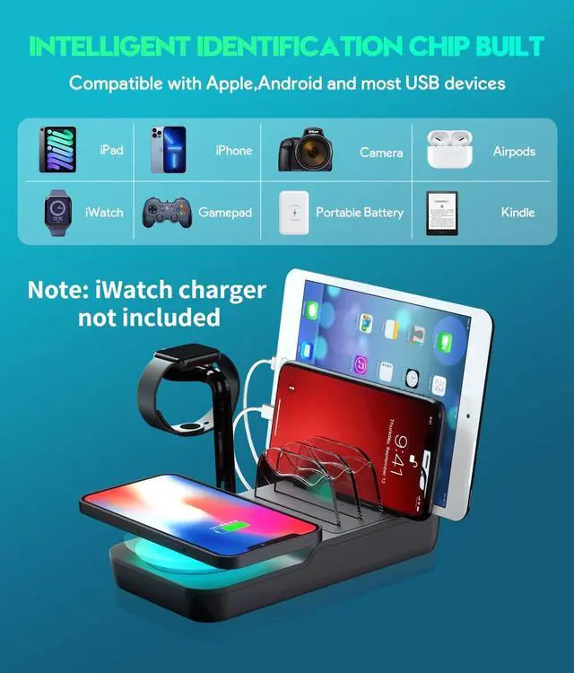 Alt view image 4 of 5 - CZQEPMB 70W Charging Station for Multiple Devices, 5 in 1 Fast Charging Dock with 10W Max Wireless Charger and 4 Ports , 30W USB C PD Fast Charging for iPad, iPhone,Tablets,Kindle