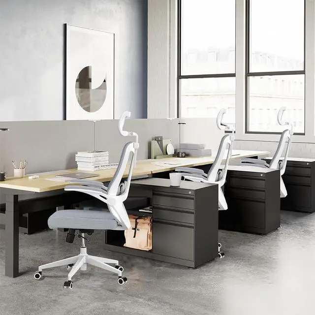 Alt view image 3 of 7 - CZQEPMB Ergonomically comfortable home office chair table chair, high back gaming chair with wheels, mesh computer chair, waist support, adjustable headrest, flip armrest gray