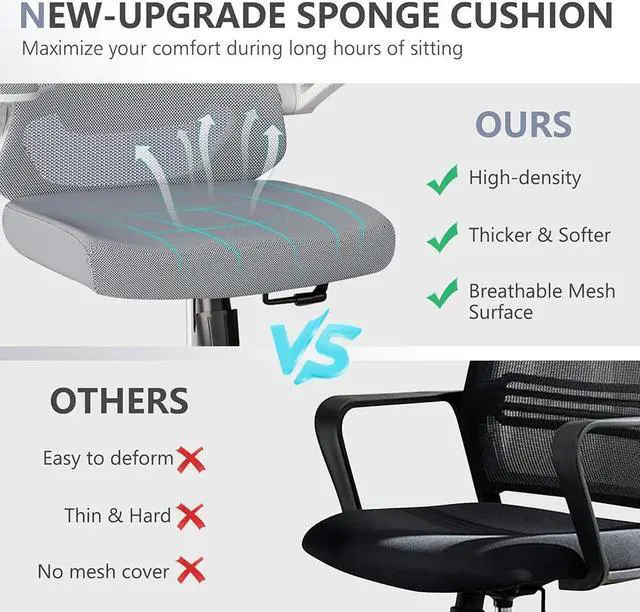 Alt view image 5 of 7 - CZQEPMB Ergonomically comfortable home office chair table chair, high back gaming chair with wheels, mesh computer chair, waist support, adjustable headrest, flip armrest gray