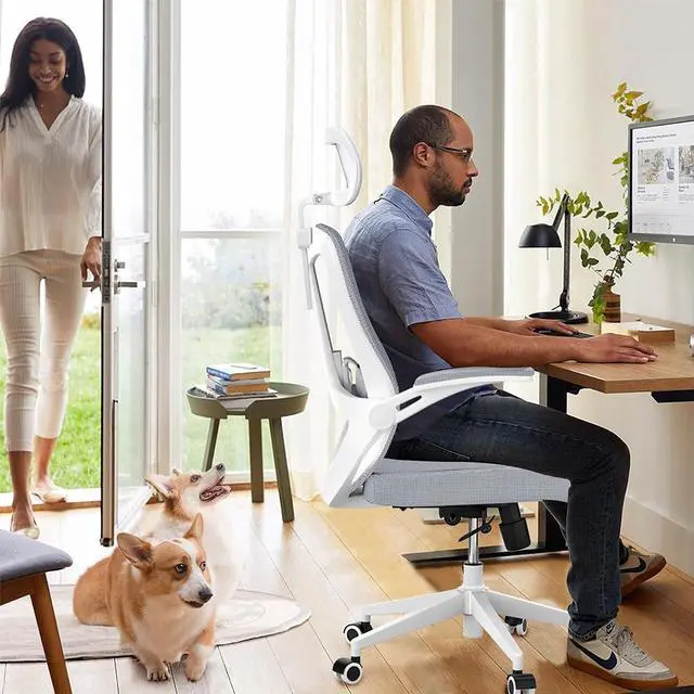 Alt view image 6 of 7 - CZQEPMB Ergonomically comfortable home office chair table chair, high back gaming chair with wheels, mesh computer chair, waist support, adjustable headrest, flip armrest gray