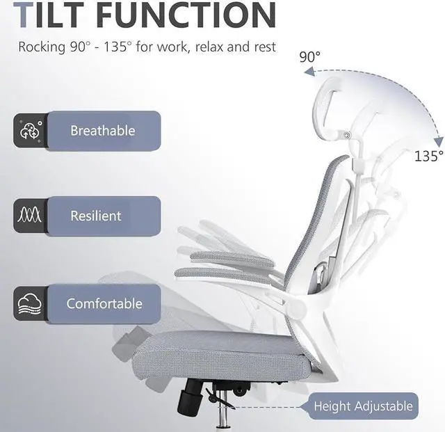 Alt view image 7 of 7 - CZQEPMB Ergonomically comfortable home office chair table chair, high back gaming chair with wheels, mesh computer chair, waist support, adjustable headrest, flip armrest gray