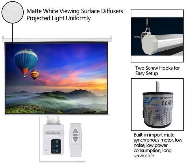 Alt view image 2 of 7 - 100" 4:3 80" x 60" Viewing Area Motorized Projector Screen with Remote Control Matte