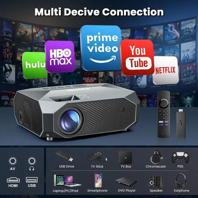 Alt view image 6 of 7 - Projector with WiFi and Bluetooth, Native 1080P Outdoor Movie Projectors 4k Supported, 15000L Portable Home Theater Projector Max 300", Indoor&Outdoor Use