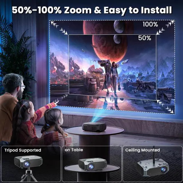 Alt view image 7 of 7 - Projector with WiFi and Bluetooth, Native 1080P Outdoor Movie Projectors 4k Supported, 15000L Portable Home Theater Projector Max 300", Indoor&Outdoor Use