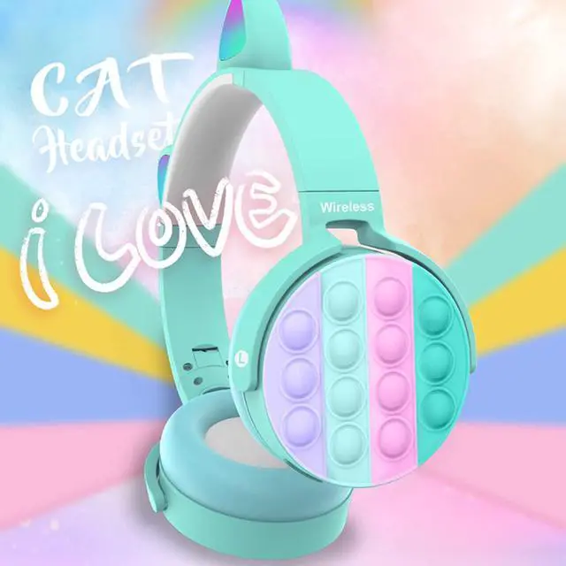 Alt view image 5 of 5 - Wireless Bluetooth Gaming Headset with Microphone,Pop Bubble Rainbow Color Wireless Bluetooth Headset Cyan