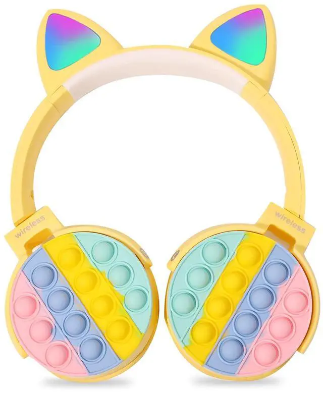 Alt view image 2 of 6 - Wireless Bluetooth Gaming Headset with Microphone,Pop Bubble Rainbow Color Wireless Bluetooth Headset Yellow