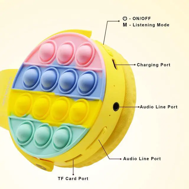 Alt view image 5 of 6 - Wireless Bluetooth Gaming Headset with Microphone,Pop Bubble Rainbow Color Wireless Bluetooth Headset Yellow