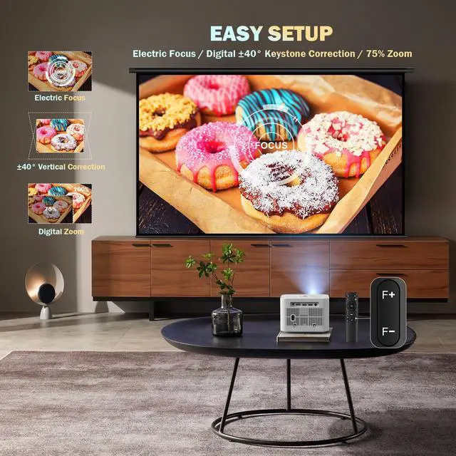 Alt view image 2 of 6 - 5G WiFi Mini Bluetooth Projector 4K Support, 300 ANSI HD 1080P Portable Video Projector, ±40° Vertical Keystone|Zoom|Timer, Smartphone Projector