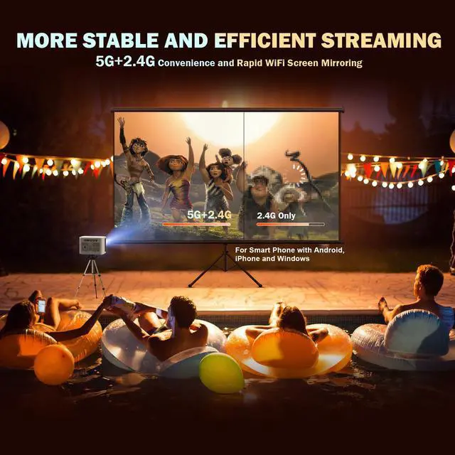 Alt view image 5 of 6 - 5G WiFi Mini Bluetooth Projector 4K Support, 300 ANSI HD 1080P Portable Video Projector, ±40° Vertical Keystone|Zoom|Timer, Smartphone Projector