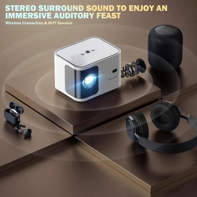 Alt view image 6 of 6 - 5G WiFi Mini Bluetooth Projector 4K Support, 300 ANSI HD 1080P Portable Video Projector, ±40° Vertical Keystone|Zoom|Timer, Smartphone Projector