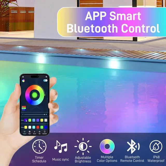 Alt view image 2 of 7 - LED Pool Lights with 26ft Cord and APP Control,20W Smart Magnetic Lamp IP68 Waterproof Color Changing for Inground Aboveground Pools