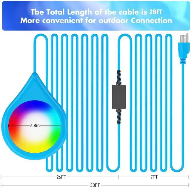 Alt view image 6 of 7 - LED Pool Lights with 26ft Cord and APP Control,20W Smart Magnetic Lamp IP68 Waterproof Color Changing for Inground Aboveground Pools