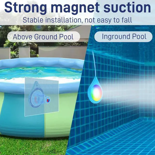 Alt view image 7 of 7 - LED Pool Lights with 26ft Cord and APP Control,20W Smart Magnetic Lamp IP68 Waterproof Color Changing for Inground Aboveground Pools