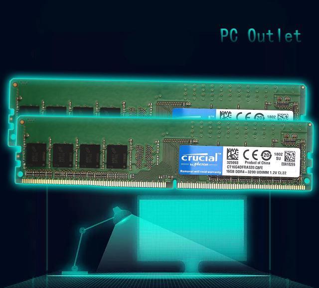 Crucial 32GB (2x16GB) DDR4 UDIMM Rank Desktop CT16G4DFRA320.C8FE PC 3200MHz RAM Memory PC4-25600 Single CL22