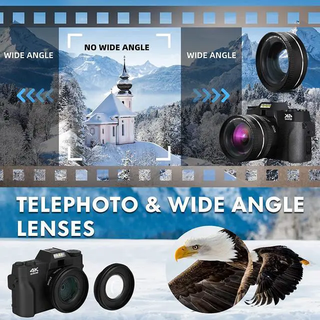 Alt view image 4 of 7 - Digital Camera, 4K Video NBD Cameras for Photography for YouTube with WiFi, 3.0" IPS 180°Flip Screen, 16X Digital Zoom
